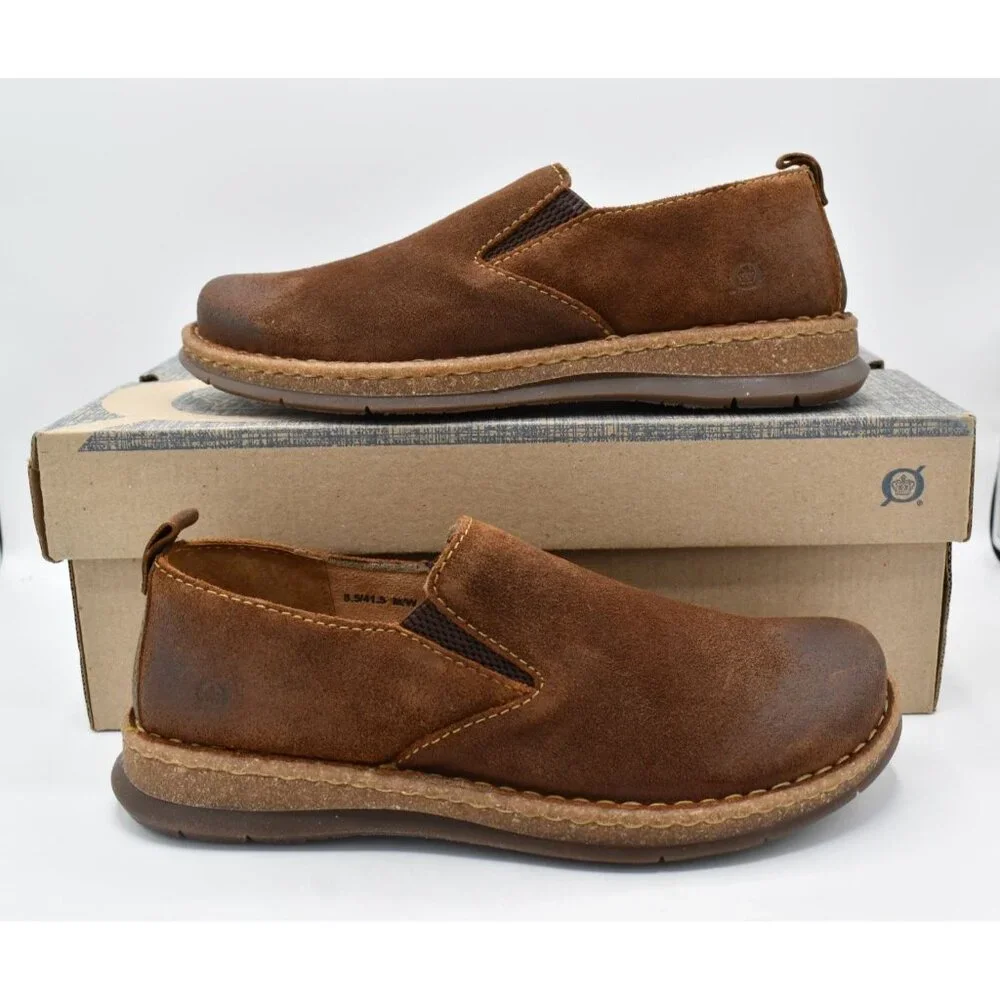 Born Mens Size 8 Bryson Brown Distressed Suede Slip-On‎ Casual Shoes